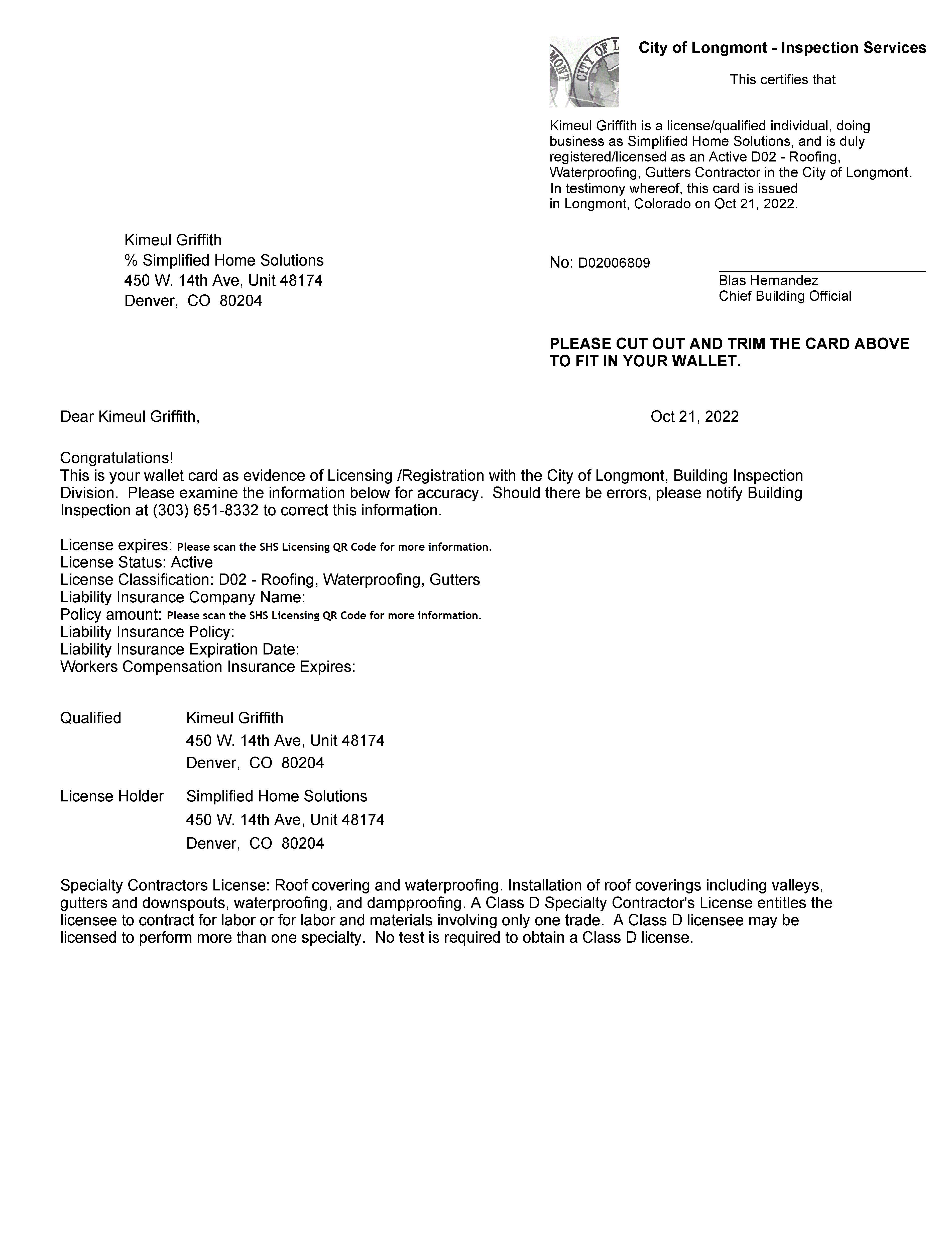 City of Longmont - Contractor License